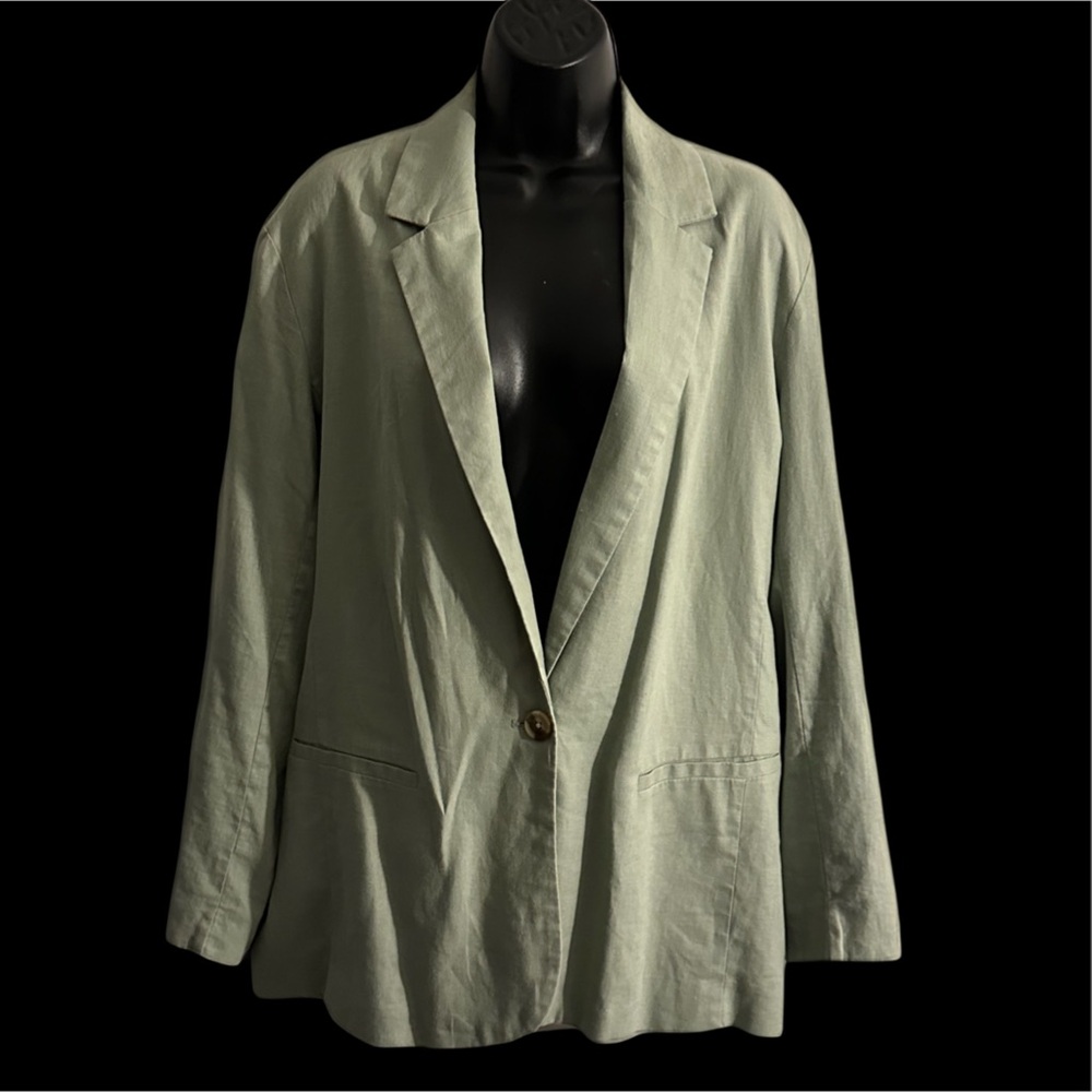 A New Day Large pale sage green lightweight relaxed one button blazer w pockets